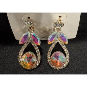 Mint Iridescent Pink Rhinestone Earrings Party Wedding Cruise NEW